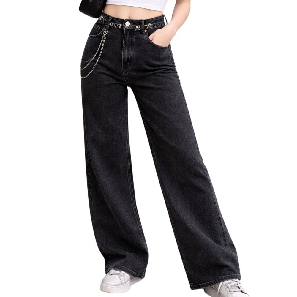 Altar'd‎ State Wide Leg Jeans Women 28 Black Excellent Faded High Rise CW9008D